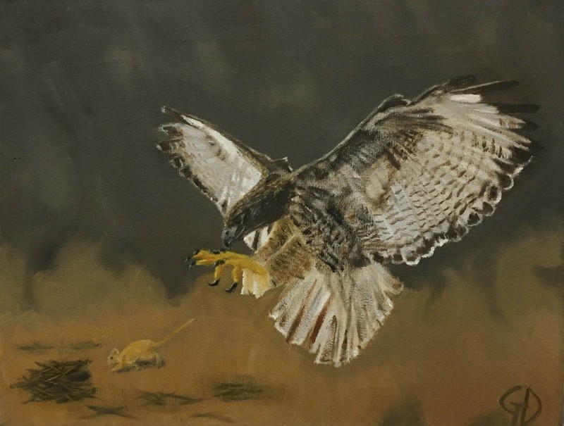 Hunter and prey.jpg - Hunter and prey Water-soluble oil on canvas, 11 x 14" (280 x 355 mm) Completed July 2020